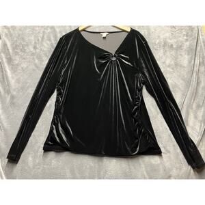 Velvet Glossy Black Evening Blouse XL Ruching Dark Feminine Romantic Goth Glam
